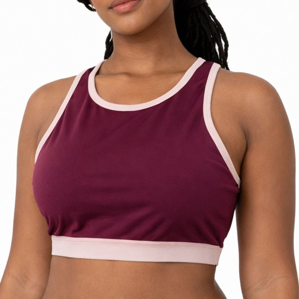 Fabletics Luana Maroon Midi Sports Bra Performance Color Block